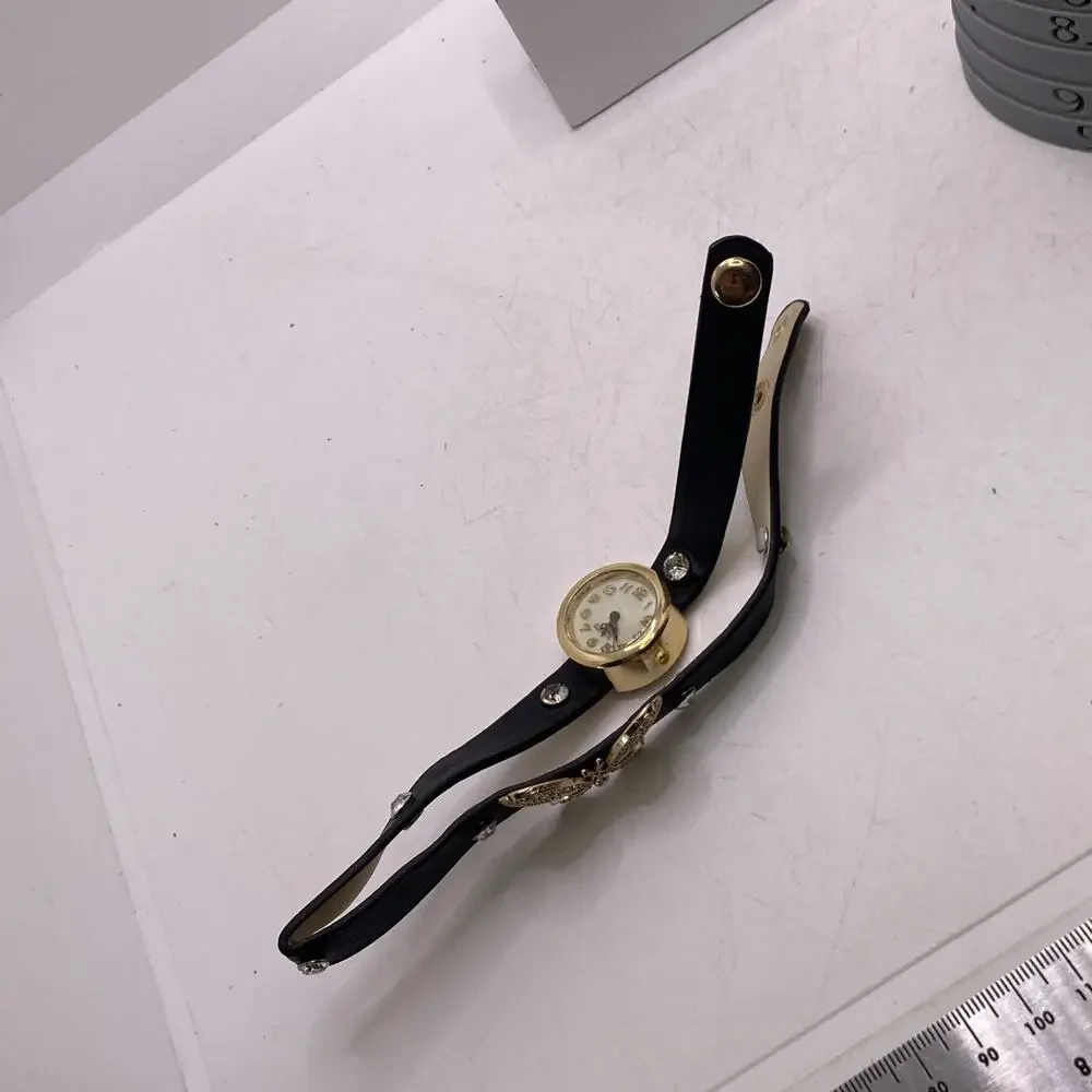 Womens Gold Tone Butterfly Leather Wrap Wrist Watch New Battery